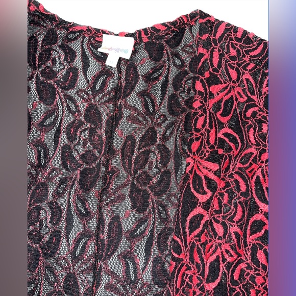 Lularoe Lindsay Kimono Black & Pink Lace Coverup Cardigan Sz Med *UPDATED* - Picture 4 of 14